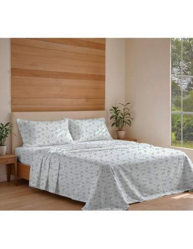 Sábanas de Algodón Orgánico RUVANTI Queen 4 Piezas Vuelo de Mantequilla