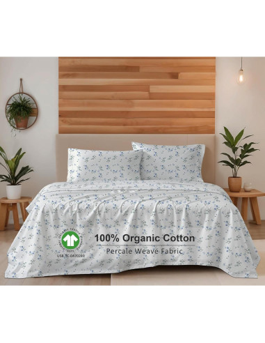 Sábanas de Algodón Orgánico RUVANTI Queen 4 Piezas Vuelo de Mantequilla