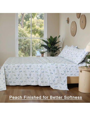 Sábanas de Algodón Orgánico RUVANTI Queen 4 Piezas Vuelo de Mantequilla