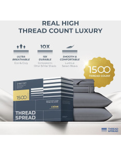 Juego de Sábanas King Size Thread Spread 100% Algodón Egipcio 1500 Hilos 2