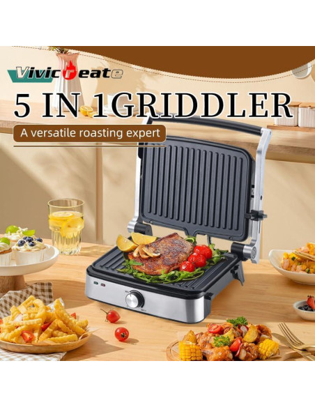 Prensa de Panini Eléctrica Vivicreate 5 en 1 Acero Inoxidable