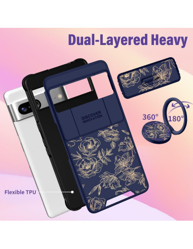Funda 2 en 1 para Google Pixel 7 Funermei Floral Dorada