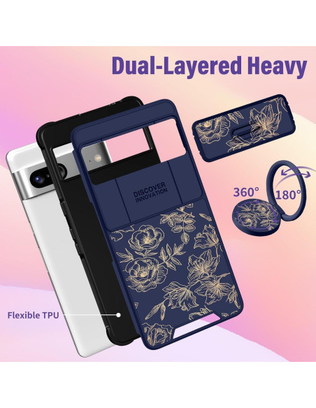 Funda 2 en 1 para Google Pixel 7 Funermei Floral Dorada