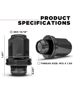 Tuerca Larga Mag White Knight M12 x 1.50 Cromo Negro 24 Pzas 2