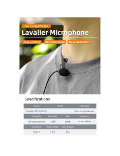 Micrófono Lavalier BTG para Insta360 X4 - Alta Sensibilidad 2