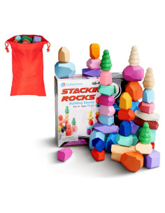40 Piezas Rocas Apilables de Madera Qubomax - Juguetes Educativos