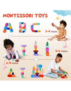 40 Piezas Rocas Apilables de Madera Qubomax - Juguetes Educativos 2