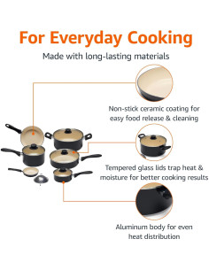 Juego de Ollas y Sartenes Amazon Basics 11 Piezas Cerámica 2