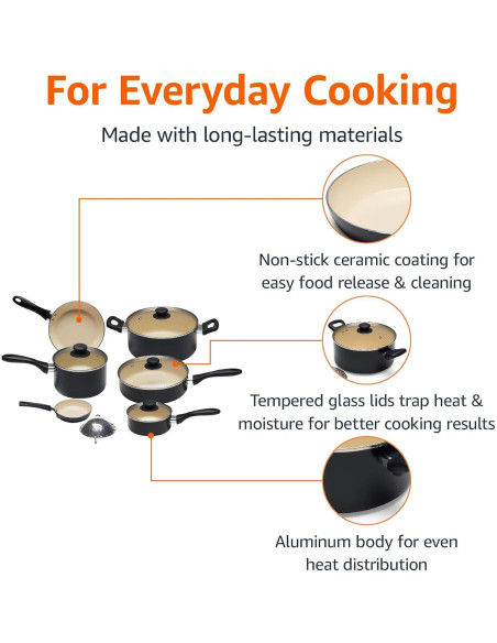 Juego de Ollas y Sartenes Amazon Basics 11 Piezas Cerámica