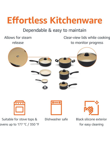 Juego de Ollas y Sartenes Amazon Basics 11 Piezas Cerámica