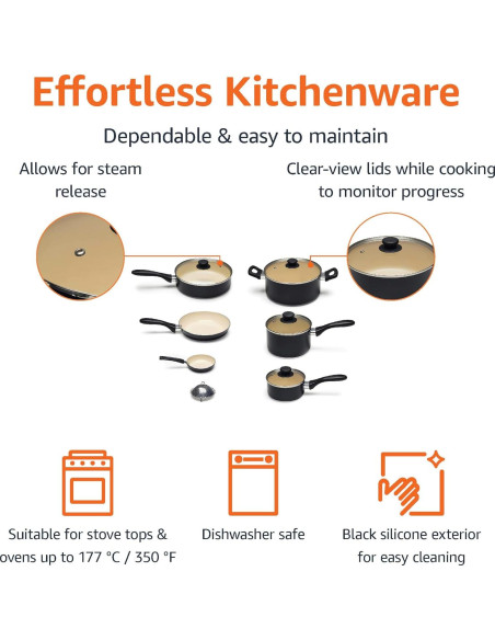 Juego de Ollas y Sartenes Amazon Basics 11 Piezas Cerámica