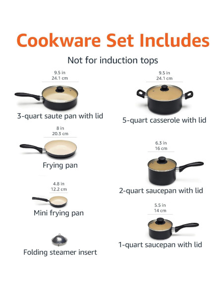 Juego de Ollas y Sartenes Amazon Basics 11 Piezas Cerámica