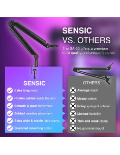 Brazo de Micrófono SA-30 Negro con Elevador 15 cm y Adaptadores 2