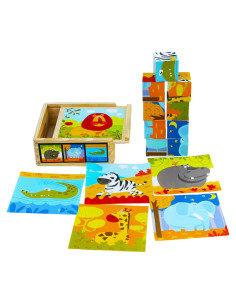 Rompecabezas de Cubos de Madera TOWO 9 Cubos Animales 2 Años