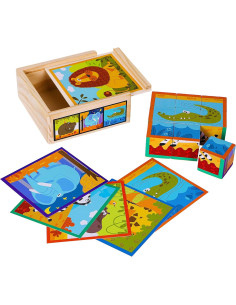 Rompecabezas de Cubos de Madera TOWO 9 Cubos Animales 2 Años 2