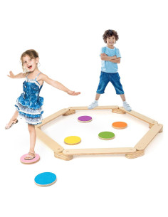 HONEY JOY Viga de Equilibrio de Madera con Piedras de Paso