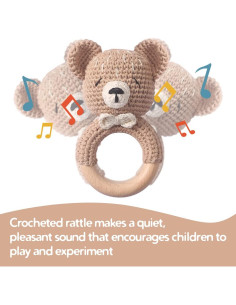 Mordedor de Madera y Ganchillo EASY ONE BABY - Oso Caqui 2