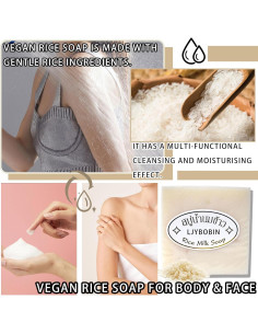 Jabón Vegano de Arroz 4Pcs - Hidratante y Suave para Piel 2