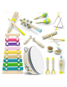 Juego de 15 Instrumentos Musicales de Madera Montessori