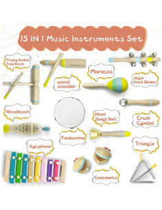 Juego de 15 Instrumentos Musicales de Madera Montessori 2