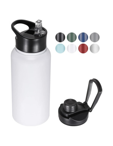 Botella de Agua Aislada VQRRCKI 0.95L Doble Pared Blanca