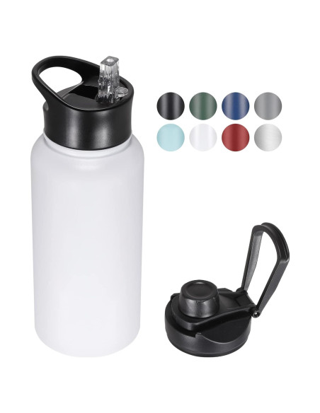 Botella de Agua Aislada VQRRCKI 0.95L Doble Pared Blanca