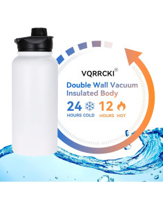 Botella de Agua Aislada VQRRCKI 0.95L Doble Pared Blanca 2