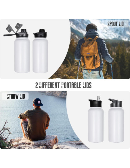 Botella de Agua Aislada VQRRCKI 0.95L Doble Pared Blanca