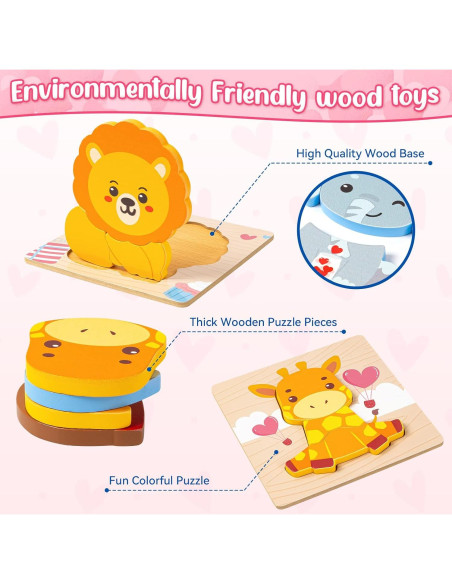Rompecabezas de Madera LACCHOUFEE para Niños 1-3 Años - 4 Animales Rompecabezas de Madera LACCHOUFEE para Niños 1-3 Años - 4 Animales