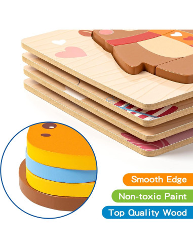 Rompecabezas de Madera LACCHOUFEE para Niños 1-3 Años - 4 Animales