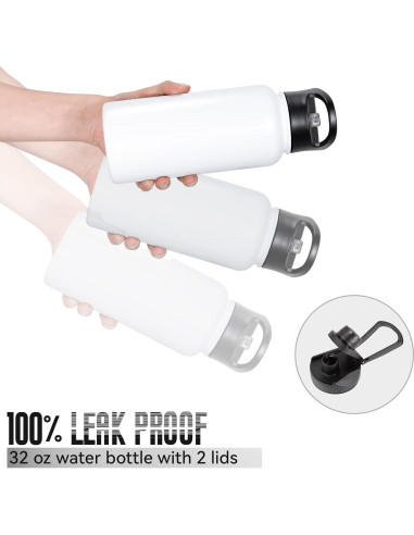 Botella de Agua Aislada VQRRCKI 0.95L Doble Pared Blanca