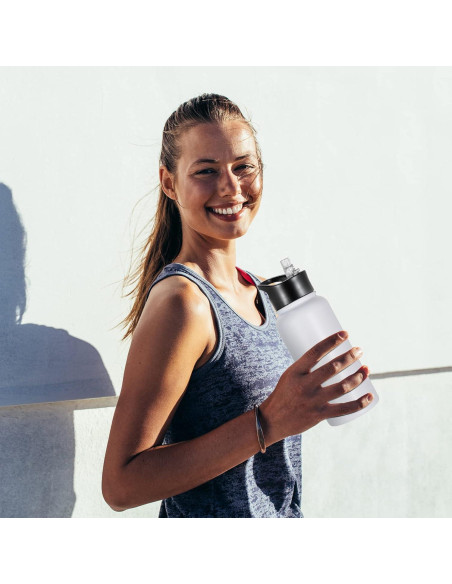 Botella de Agua Aislada VQRRCKI 0.95L Doble Pared Blanca