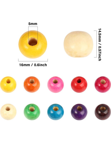 Perlas de Madera Coloridas 16mm 400PCS Cadikez para Manualidades