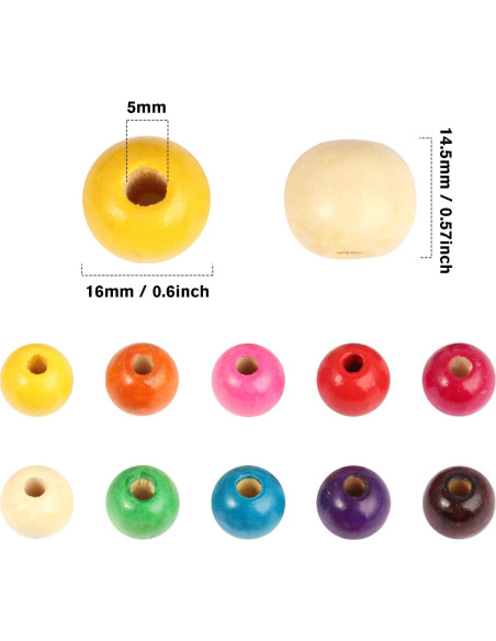 Perlas de Madera Coloridas 16mm 400PCS Cadikez para Manualidades