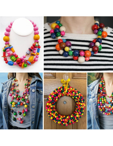 Perlas de Madera Coloridas 16mm 400PCS Cadikez para Manualidades