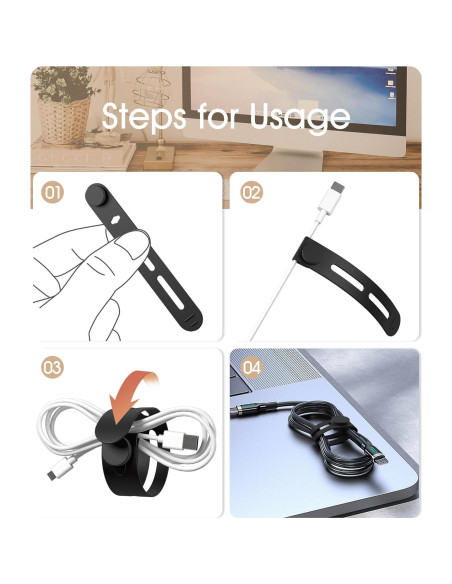 40 Bridas de Cable Nearockle Silicona Ajustables Blancas y Negras