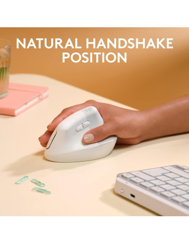 Logitech Lift Ratón Vertical Ergonómico Inalámbrico para Mac - Blanco Off