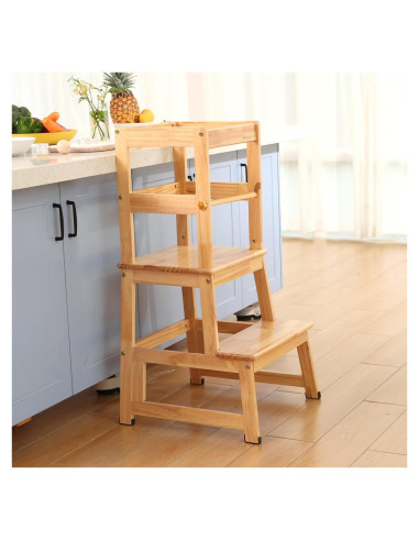 Escalera de cocina Joylico para niños con barandilla - Natural