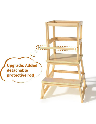 Escalera de cocina Joylico para niños con barandilla - Natural