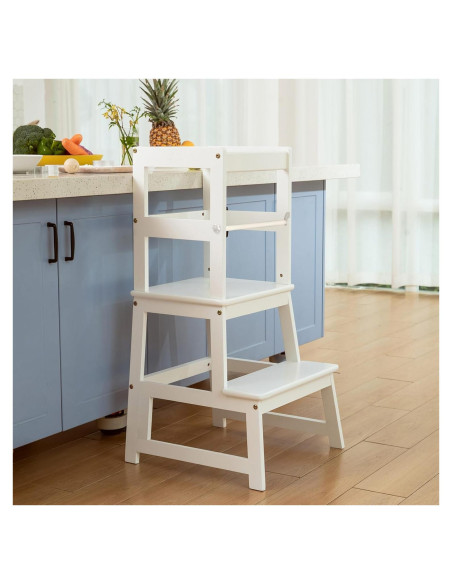 Escalera de cocina Montessori Joylico para niños - Madera blanca
