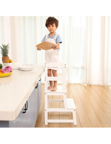 Escalera de cocina Montessori Joylico para niños - Madera blanca