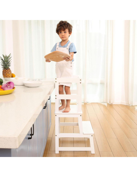 Escalera de cocina Montessori Joylico para niños - Madera blanca