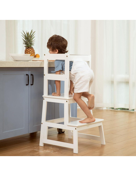 Escalera de cocina Montessori Joylico para niños - Madera blanca