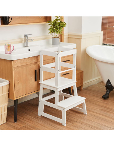 Escalera de cocina Montessori Joylico para niños - Madera blanca