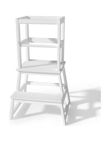 Escalera de cocina Montessori Joylico para niños - Madera blanca