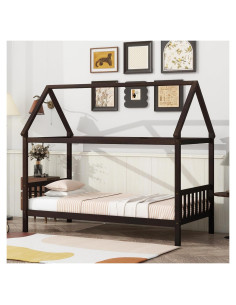 Cama Casa Twin Bellemave para Niños de Madera Espresso
