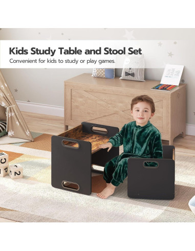 Conjunto de Mesa y Silla HOOBRO para Niños 1-3 Años Marrón Rústico