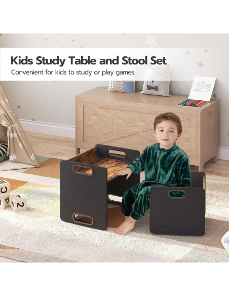 Conjunto de Mesa y Silla HOOBRO para Niños 1-3 Años Marrón Rústico