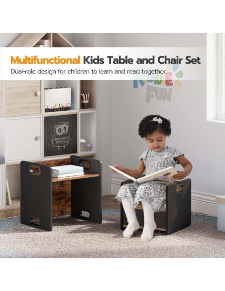 Conjunto de Mesa y Silla HOOBRO para Niños 1-3 Años Marrón Rústico