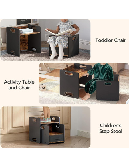 Conjunto de Mesa y Silla HOOBRO para Niños 1-3 Años Marrón Rústico